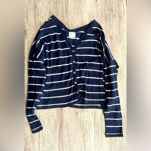 Hippie Rose Navy Blue and White Button Up Long Sleeve Size Small